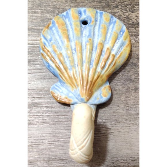Ceramic Scallop Sea Shell Towel Coat Decor Single Art Hook Ocean Nautical Blue - Picture 1 of 9